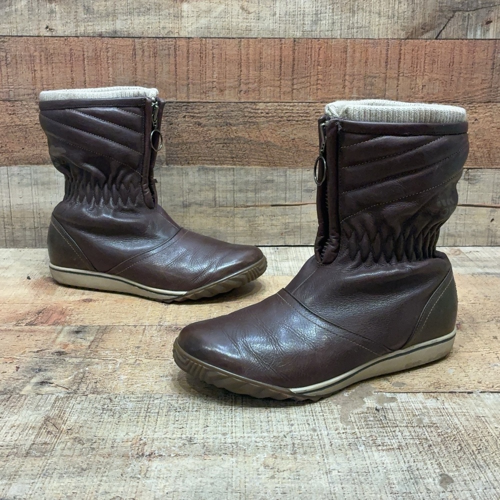 Sorel Snow Boots Womens Size 8 40 Brown Leather Mid Calf Zip Winter NL1584-230